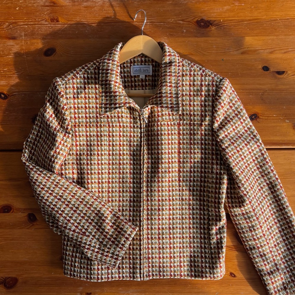 Vintage Wool Tweed Jacket with Shoulder Pads Knit Multicolour